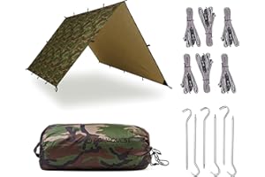 AQUAQUEST Aqua Quest Defender Tarp Kit - 100% Waterproof Heavy Duty Nylon Bushcraft Survival Shelter - 3 x 3 Camo Kit
