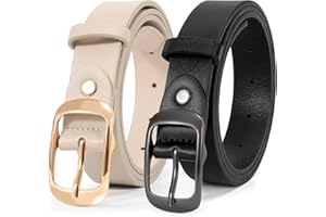 LEACOOLKEY 2 sztuki damskich pasków skórzanych, modny pasek damski ze złotą klamrą do dżinsów i spodni