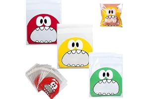 REVHQ Cute Cookie Bag, 300 PCS Resealable Gift Bags, 4 x 4 INCH Self Adhesive Treat Bags Flat Cellophane Goody Bags for Kids Party Favor Candies and Desserts