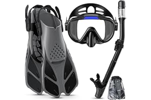 Lealinga Snorkel Set Adult with Flippers, Anti-Fog Diving Set, Dry Snorkel, Adjustable Flippers, Snorkelling Packages for Men and Women