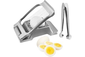 THKO Coupe Oeuf Aluminium et Pinces de Cuisson, Rectangulaire Coupe Oeuf à la Coque Lavable au Lave-Vaisselle, Coupe Tomates en Tranches Rond et Ovale Eggsecutor Pour œufs Kiwi Fraises Aliments Mous