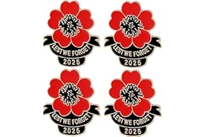 QYLAZUNE 2 Pcs Remembrance Day Poppy Pin Set 2025 Lest We Forget Enamel Lapel Badges, Red Rhinestone Poppy Brooches for Veterans Day & Memorial Sunday