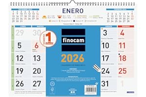 Finocam - Calendario de pared 2026 Mixto Mes Vista Enero - Diciembre (12 meses) | Calendario 2026 para anotar | Planificador mensual Color - Español