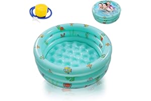 Ucradle Paddling Pools for Kids Baby Inflatable Kiddie Swimming Paddling Pool Ocean Life 3 Ring with Inflatable Safety Floor and Free Air Pump for Family Toddlers Children Garden, Green/100 * 27cm