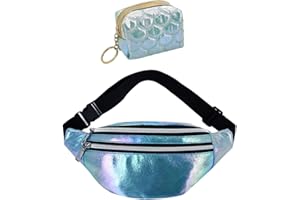 MEMOFYND 1 Sac De Taille Holographique Bleu Et 1 Mini Portefeuille, Sac De Taille Laser étanche, Sac à Bandoulière avec Ceinture Réglable, Adapté Aux Voyages en Plein Air, Au Shopping, Au Sport