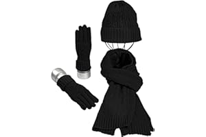 Joligiao Winter Beanie hat Gloves Scarf Women 3 piece Warm Skull Cap Thick Scarves Neck Warmer Thermal Gloves Unisix Outdoor Sports Knitted Set