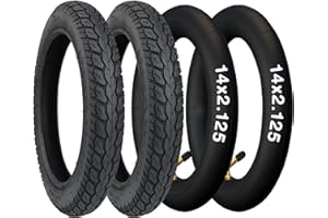 GRELIVING 2 Set 14x2.125 Inch Tyre and Inner Tube(54-254) for Lithium E-Bikes, Children's Bicycles & Scooters | 40 PSI | Includes 2 Tyre Levers