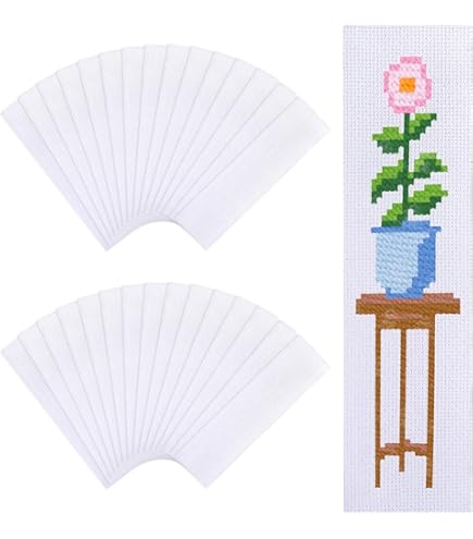 CABODYALS 1 Box 10Pcs Cross Stitch Blank Bookmarks Embroidery Needlework Fabric 20CM Lace Edge Rectangle White Reading Linen Bookmark Felt Backing For