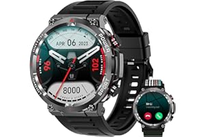 IOWODO Smartwatch Uomo,Orologio Fitness Chiamate Bluetooth,Smart Watch Militari Tracker con Cardiofrequenzimetro,SpO2, Monitoraggio del Sonno,100+ Modalità Sport Compatibile Android con iOS