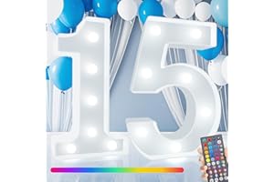 ROMULI Light Up Numbers, 15th Birthday Decoration for Teen Girls Boys, 34 Colors Marquee Numbers Sign Color Changing for 15th Birthday Centerpieces Table Decor 15th Wedding Anniversary Decor, Number 15