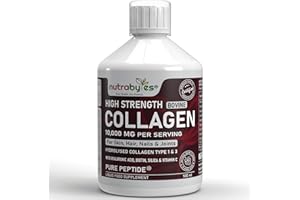 NUTRABYTES Collagen Liquid 10000mg, Hydrolysed Peptides | Hyaluronic Acid, Biotin, Silica, Vitamin C, Vitamin B12 | Healthy Skin, Hair, Nails, Joints, Muscles | Grass Fed Bovine | Liquid Collagen for Women & Men
