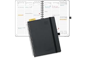 ‎POPRUN POPRUN Kalender 2025 Wochenplaner (Aug.2024-Dez.2025) Ringbuch mit Softcover , ca. A5 (22 x 16,5 cm), 17-Monate-Terminplaner 2025 1 Woche 2 Seite mit FSC®-Zertifiziertem Papier - Schwarz