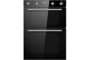 Cookology CDO900BK 90cm Black Glass Built-in Electric Double Oven & timer