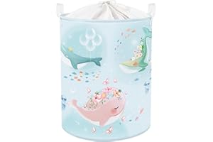 Clastyle 45L Ceste Biancheria Oceano Balena Floreale Farfalla Bolla Cestino Portaoggetti Giocattoli Blu Tondo Pieghevole per Camera dei Bambini, 36x45 cm