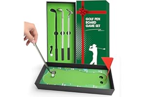 AXKAL Mini Desktop Golf Ball Pen Gift Set with Putting Green - Fun Golf- Includes Flag, 3 Golf Club Pens, 2 Balls for Father Mother Daughter Son Wife