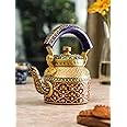 Kaushalam Hand Painted Kettle for Decoration Indian Ethnic Teapot Cutting Chai Kettle Handicraft Tea Kettle Decorative Metal Teapot Showpiece, 750ml