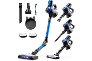 VEGREM Aspiradora Sin Cable 25KPA, Aspirador Escoba Sin Cable 160W con 2 Modos, Escoba Aspiradora Sin Cable con Varilla Plegable 180°, Luces LED, Easy-Stand, 40 Minutos de duración