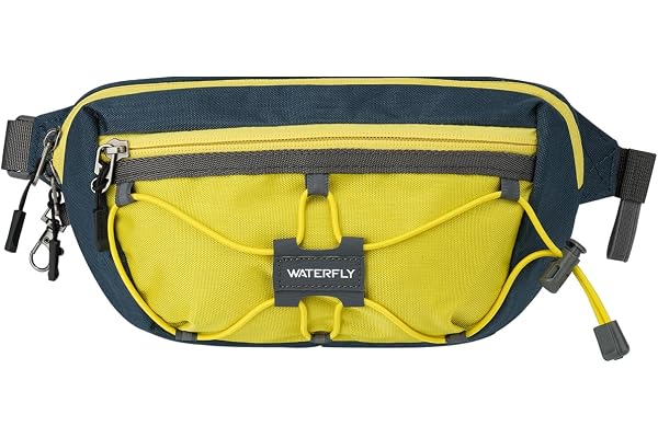 Waterfly Liten midjeväska för män och kvinnor med RFID-blockering, resor, vandring, Gul + blå., 23 x 13 x 5 cm, Liten stöldsä