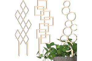 Decorify Treillis Plantes Grimpantes 3 Pièces - Treillis en Bois Plante Grimpante Interieur - Décoratif Petits Treillis pour Fleurs en Pot - 39/41/40,5 cm - Bubble/Diamond/Frame - Naturel