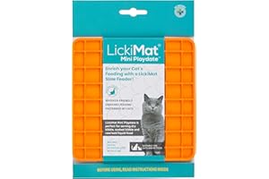 LickiMat Mini Classic Playdate Cat Food Mat, Cat Slow Feeder for Boredom & Anxiety Relief for Cats, Perfect for Food, Treats, Yoghurt & Peanut Butter, Fun Alternative to a Slow Feeding Bowl, Orange