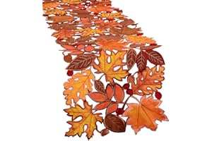Simhomsen Embroidered Leaves Table Runner for Thanksgiving, Autumn Harvest Decorations (14 × 54 inches)