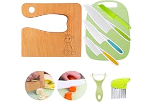 Goodchef Set de 8 Couteaux pour Enfants - Couteaux Sécurisés pour Enfants à partir de 2 ans, Jouet Montessori. Ustensiles de Cuisine Enfant,Idéal pour Offrir(Couteau en Bois girafe)