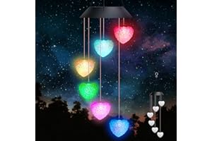 Januts LED Solar Wind Chimes Light Outdoor Color Changing Wind Chime Waterproof Mobile Garden Lamp Home Yard Patio Romantic Decorative Lights for Women Hanging Wind Chimes for Mum (Heart)