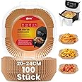 BISNIE Backpapier für Heißluftfritteuse, 100 Stück Airfryer Backpapier Antihaft Wasserdicht Ölfest Einwegschalen Luftfritteus