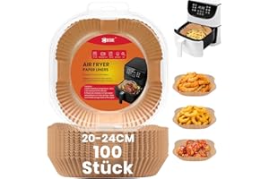 BISNIE Backpapier für Heißluftfritteuse, 100 Stück Airfryer Backpapier Antihaft Wasserdicht Ölfest Einwegschalen Luftfritteuse Pergamentpapier Liner für Heißluftfritteuse Bratpfanne Ofen Mikrowelle