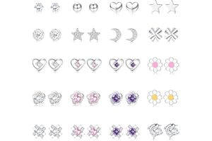 JeweBella 16/20Pares Pendientes para Mujeres Niñas de Plata Pendientes Mariposa Flor Corazón Circón Juego de Pendientes Bebe Niña Hipoalergeniños Cartílago