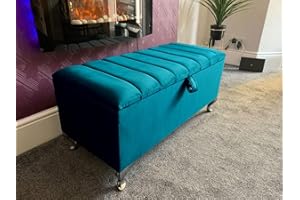 GENERIC SK Luxury Living Ottoman Storage Box - Engineered Wood Panel Style Luxurious Plush Velvet Ottoman Storage Bench, Perfectly Designed Ottoman for Bedroom Storage - (Teal Plush, Legs)