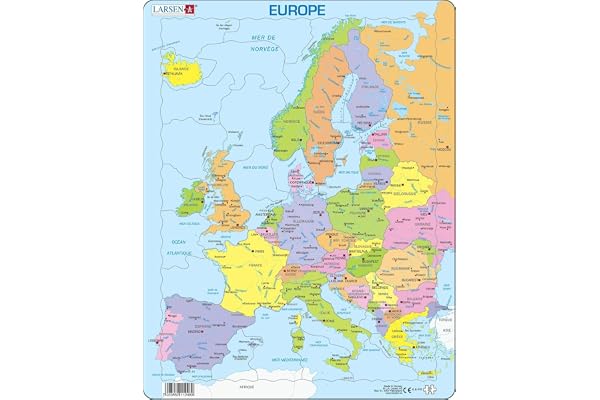 Larsen A8 Carte politique de l'Europe pour les jeunes enfants, édition Français, Puzzle Cadre avec de 37 pièces