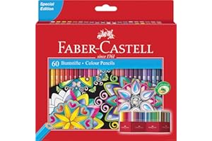 Faber-Castell 111260 - Set de crayons de couleur Castle, 60 pièces, hexagonal, incassable, pour enfants et adultes