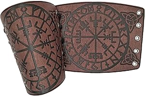 Thajaling Pulsera de cuero con guantelete hecha a mano, pulsera de cuero de grano completo, brazalete de cuero, muñequera vikinga, brazaletes de brújula rúnica Viking para recreación histórica