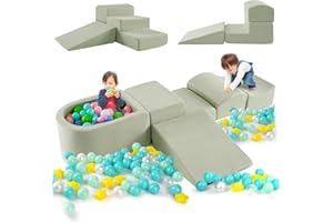 COSTWAY 5PCS Parcours Motricité Bébé en Mousse avec Piscine à Balles, Module Motricité Bébé avec Housse Lavable & Amovible, Jouets Éducatifs pour Ramper Grimper pour Enfants d'Âge Préscolaire