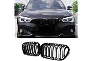 Hengjiayao F20 Renino Nero Griglia Anteriore Adatto per BMW Serie 1 F20 F21 2015 2016 2017 2018 Griglia Radiatore Nero Lucida Griglia Doppio Bar Griglia (For 1er F20 2015-2018)