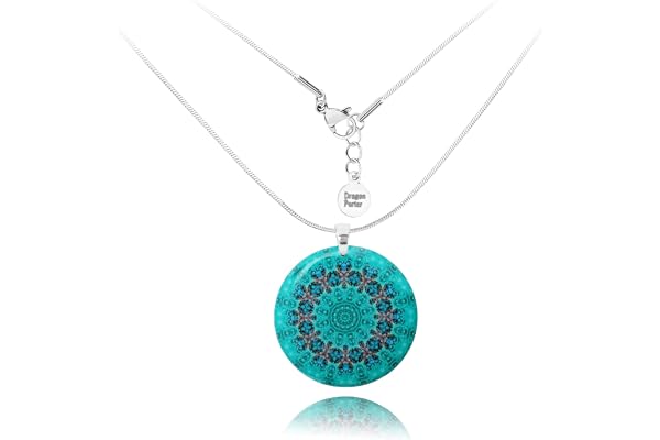 Dragon Porter Boho Rond ou Ovale Pendentif Avec Réglable Acier Inoxydable Collier Chaîne Mandala Design Bijoux pour Femme