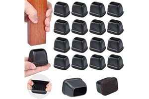 ZDDLOINP 16PCS Chair Leg Floor Protectors, Square Chair Leg Caps with Felt Pads, Black Silicone Furniture Leg Cover Pad, Prevents Scratches and Noise, Fit W 22-30mm, L 32-42mm