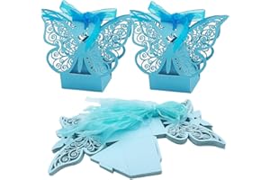 ONEBO 25 piezas Azul plegable caja de regalo, cajas de favor de la boda, caja de caramelo tratar, caja de regalo creativo, con la cinta, para la boda, cumpleaños, crafting(4.4 * 4.4 * 5.5 cm)
