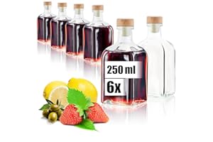 Wilhelm Sell® 6x Bottiglie in Vetro 250 ml con Tappo in Sughero, Contenitori Vuoti per Olio, Aceto o Liquori