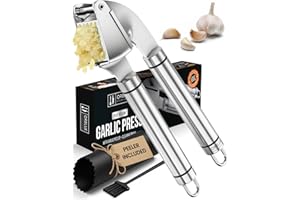 ORBLUE Prensa de Ajos y Machacador de Acero Inoxidable: ¡Prensa Ajos, Prensador y Picador Manual para Ajos Perfectamente Machacados y Aromáticos