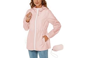 Rapbin Imperméable pour femmes, veste de pluie légère et pliable, avec capuche et poche, style trench-coat