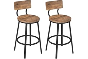 WOLTU Sgabelli Cucina Set di 2, Sgabelli da Bar per Colazione, con Poggiapiedi e Schienale, Struttura in Metallo, Marrone Rustico