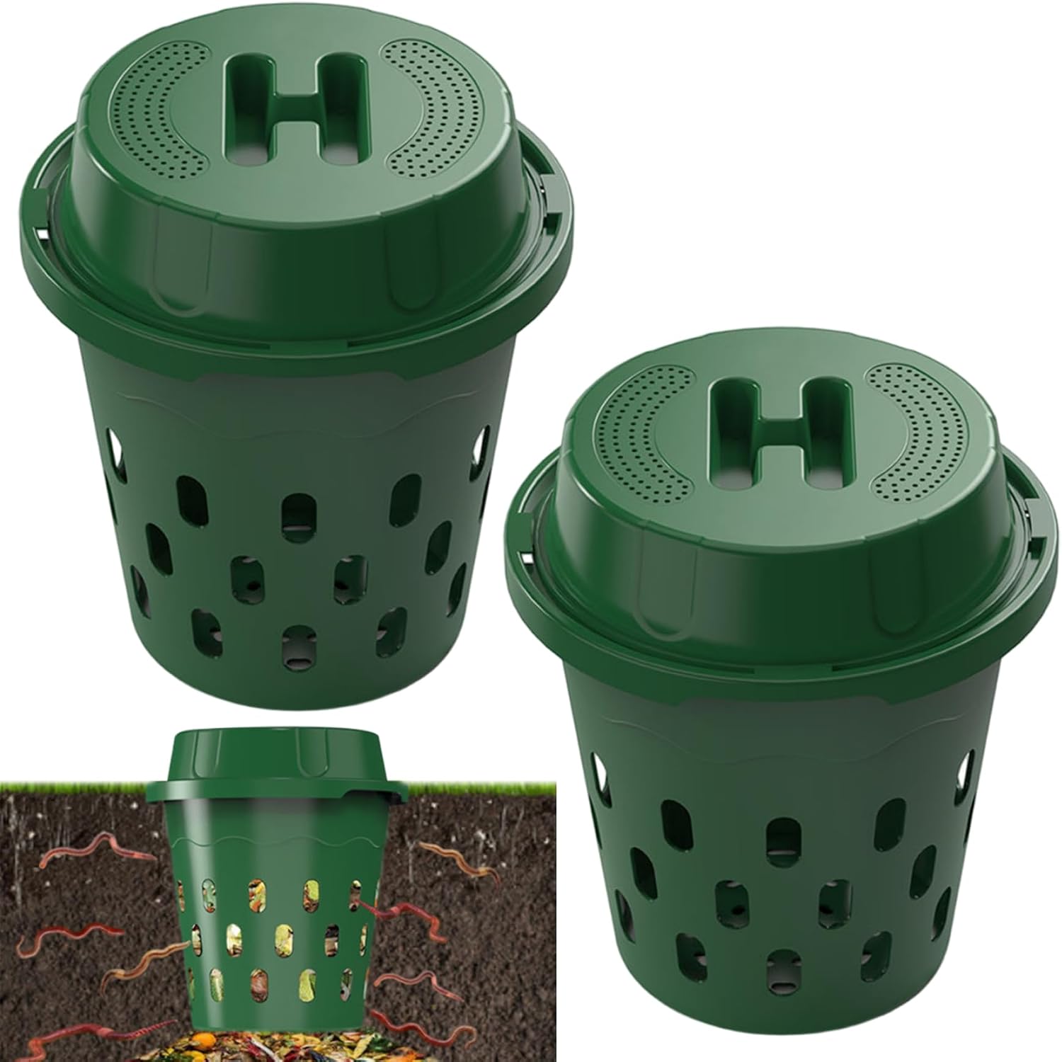 In Ground Worm Composter 12L, Vermicomposting Bin for Garden Beds & Home Use, Green Worm Composter for Beginners