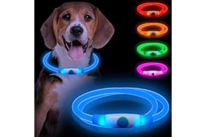 Sofore Collier Chien Lumineux pour Collier Lumineux Chien Foncée, Rechargeable par USB 3 Modes de Flash Collier Chien Lumineux Taille Réglable pour Petits, Moyens et Grands Chiens,Bleu
