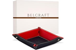 Belcraft Luni Plateau Bien rangé en Cuir de Fabrication Artisanale Italienne, Vide Poches, Cadeau, Noir (19x19 cm)