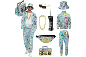 YQVGFBY 80er Jahre Outfit Herren 90er Retro Trainingsanzug Halloween Karneval Kostüm Jogginganzug Sportanzug Badass-Kostüme 8Stk