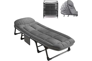 LASIEYO 6-Position Adjustable Folding Camping Cot For Adult,200 * 66cm SunLounger with Side Dust Bag Heavy-Duty Thickened Mattress,Velour Garden Chairs For Travel,Camp,Office (200 * 64cm)