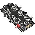 12V 4Pin PWM & 5V 3Pin ARGB with SATA 15Pin Power 2-in-1 Hub 6 Way Sync CPU Cooling Fan Addressable RGB Lighting PCB Splitter for Extended Motherboard Interface