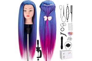 Cabeza Peluqueria, TopDirect 26" Cabello Colorido Cabeza Maniquí Peluqueria Practicas Formación Muñeca de la Cosmetología con Soporte + Accesorios de Peinado Kit Set